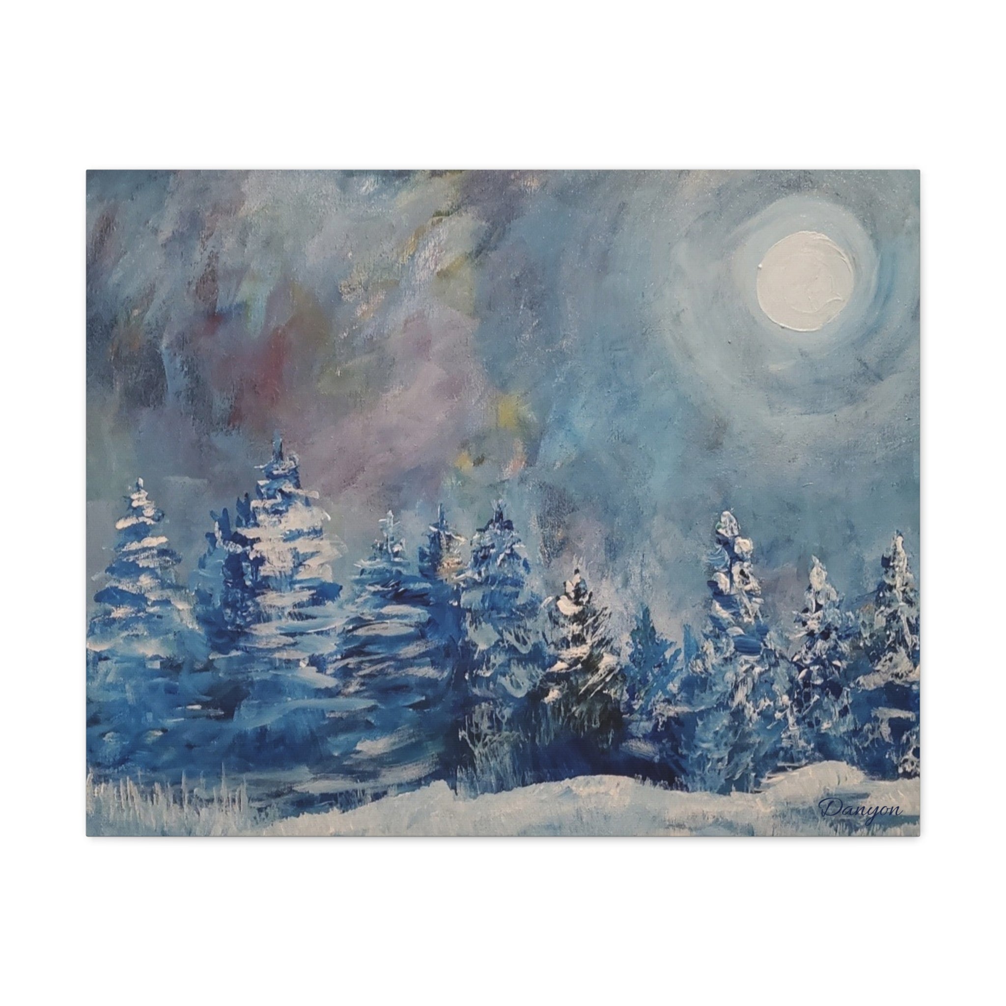 Winter Moonlit Forest Canvas Wall Art — Matte Stretched Canvas