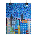 City Skyline Poster — Colorful Pointillist Nightscape Rolled Art Print