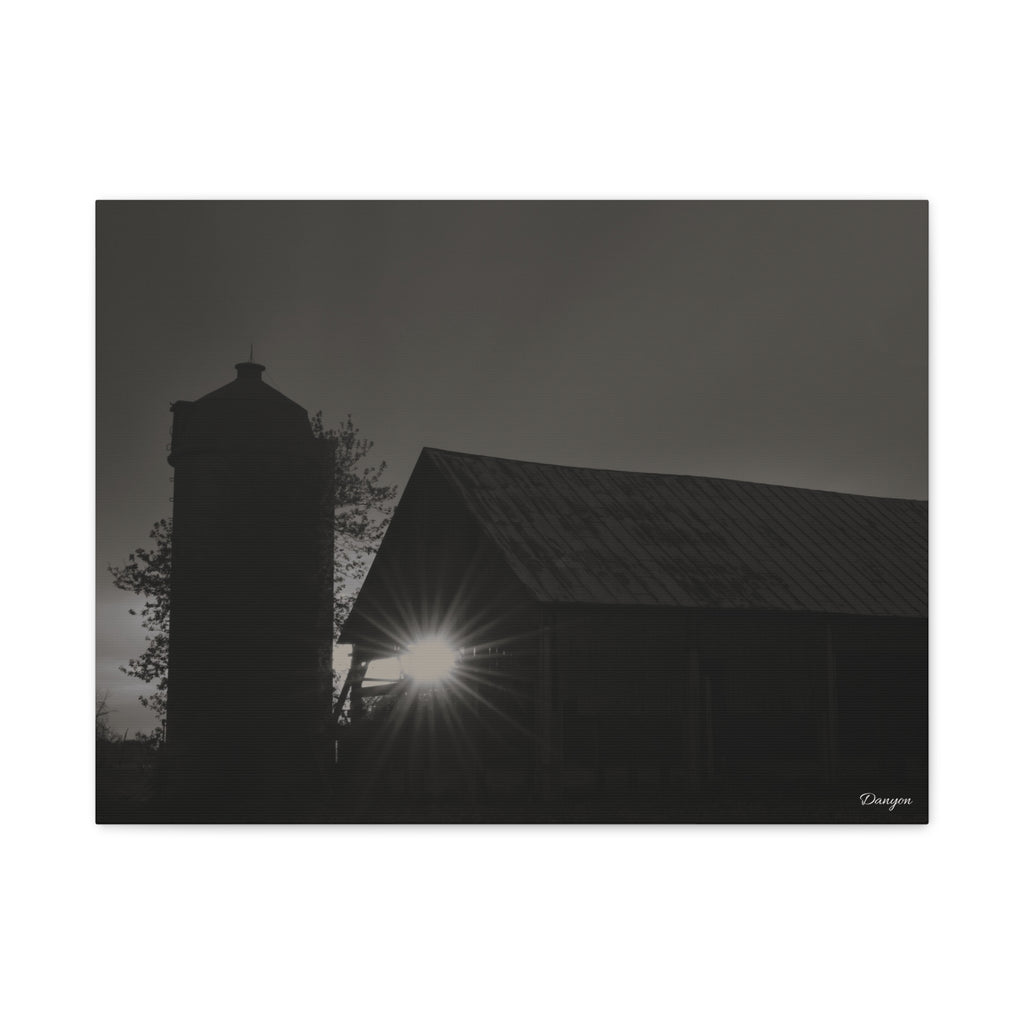 Sunset Over Barn Matte Canvas Wall Art — Rural Farmhouse Photography Print