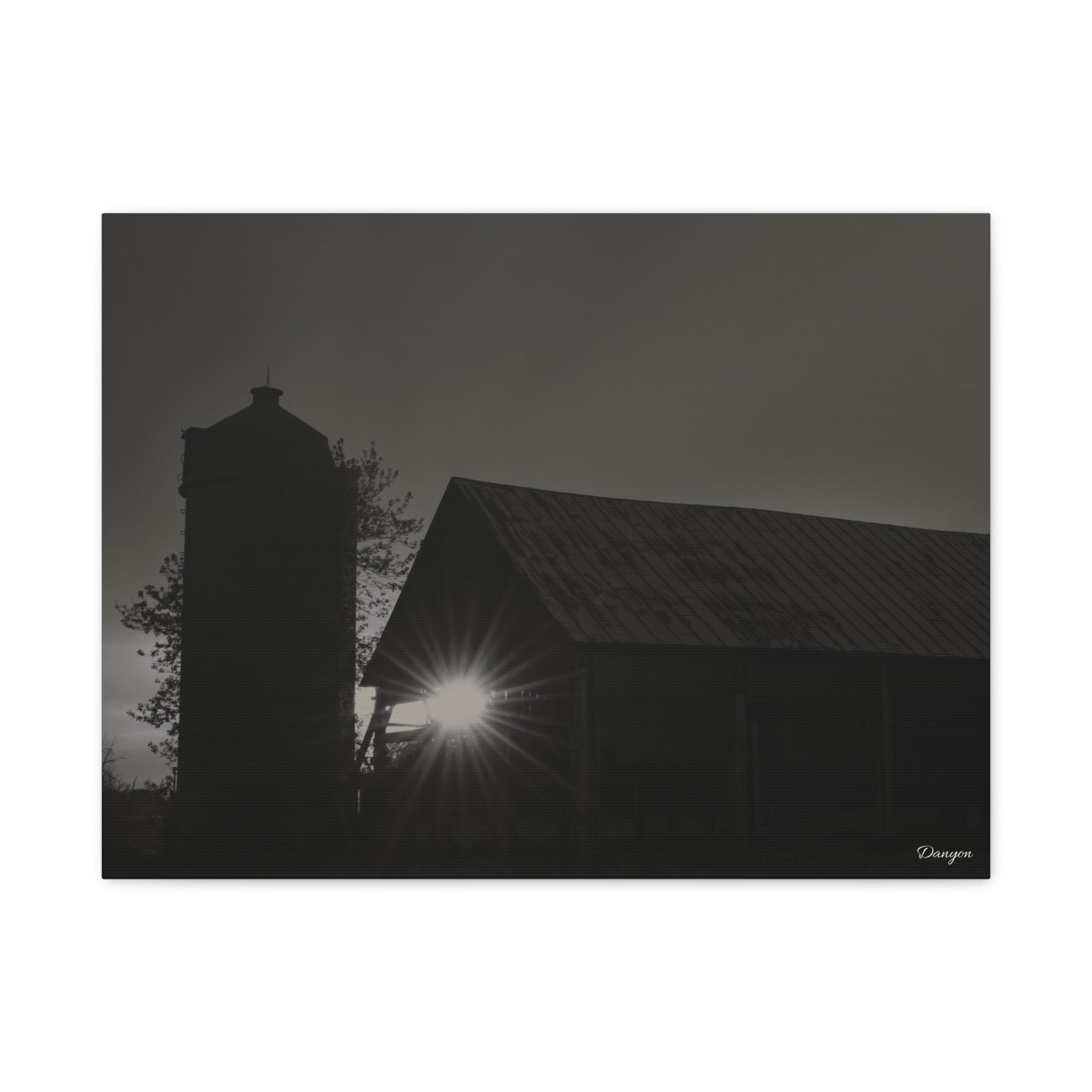 Sunset Over Barn Matte Canvas Wall Art — Rural Farmhouse Photography Print