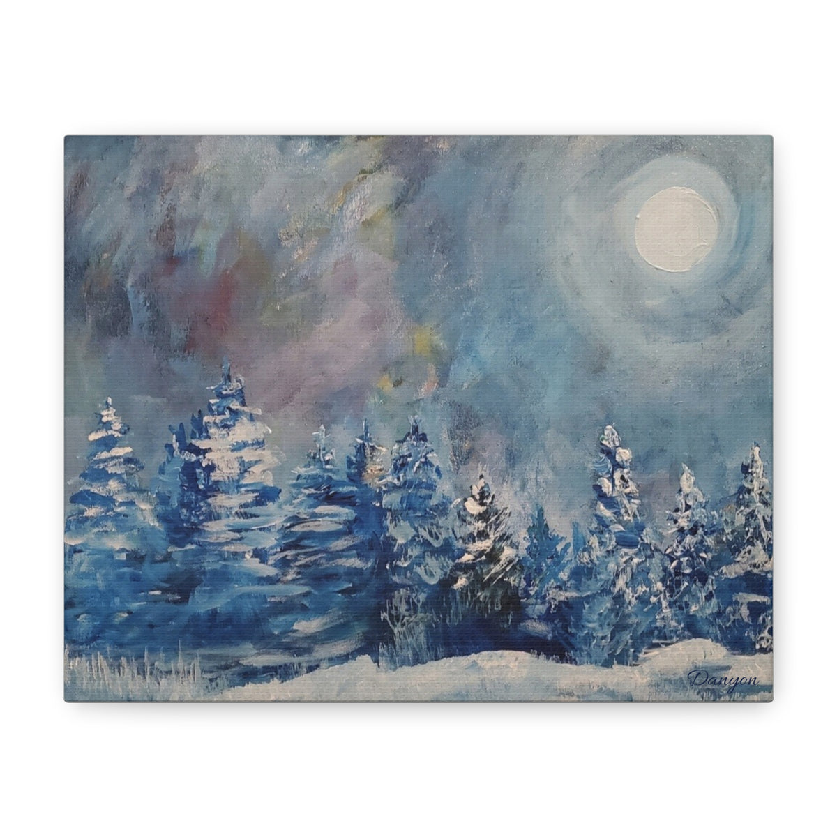 Winter Moonlit Forest Canvas Wall Art — Matte Stretched Canvas