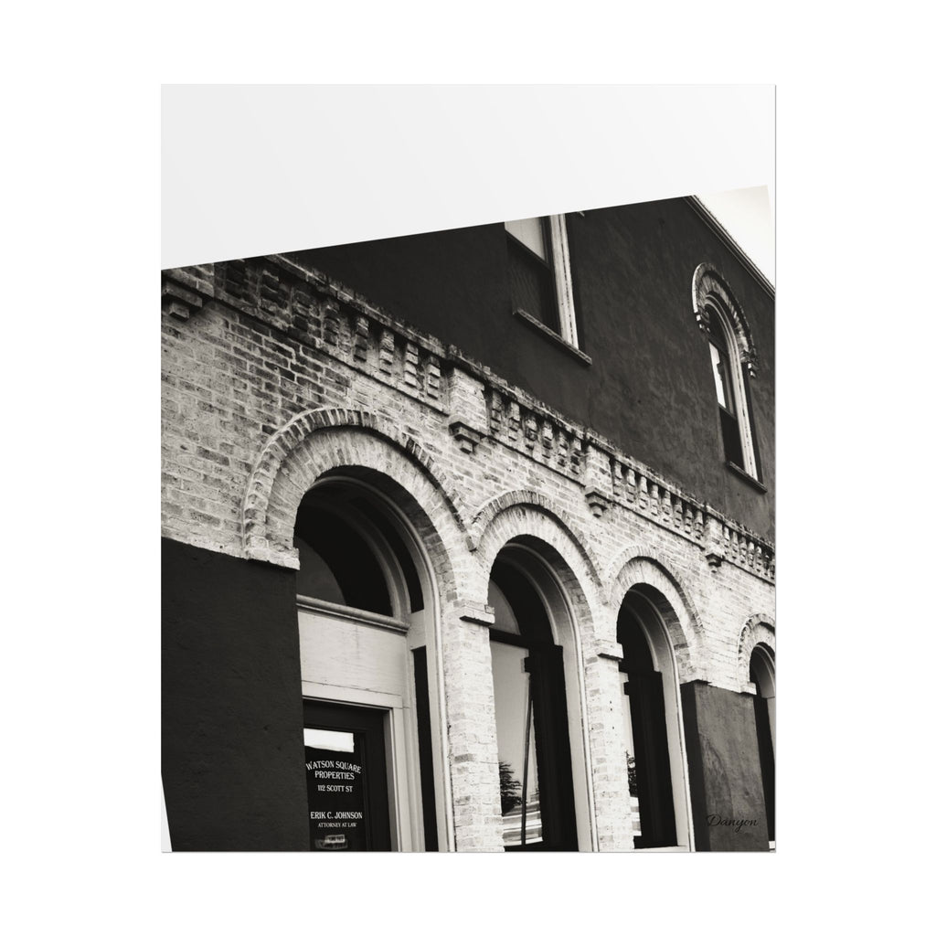 Rolled Poster — Vintage Black & White Arched Brick Architecture Print