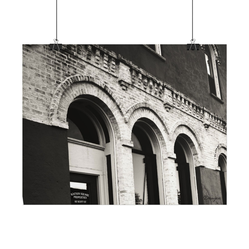 Rolled Poster — Vintage Black & White Arched Brick Architecture Print