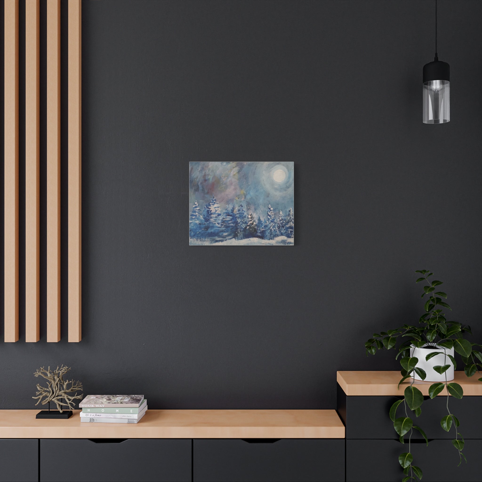 Winter Moonlit Forest Canvas Wall Art — Matte Stretched Canvas