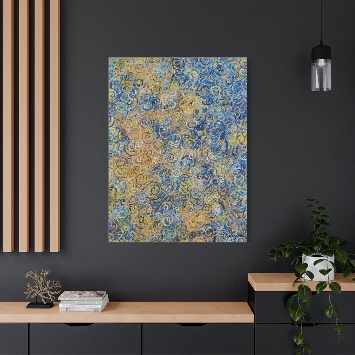 Abstract Blue & Gold Swirl Canvas Print — Stretched Matte Wall Art
