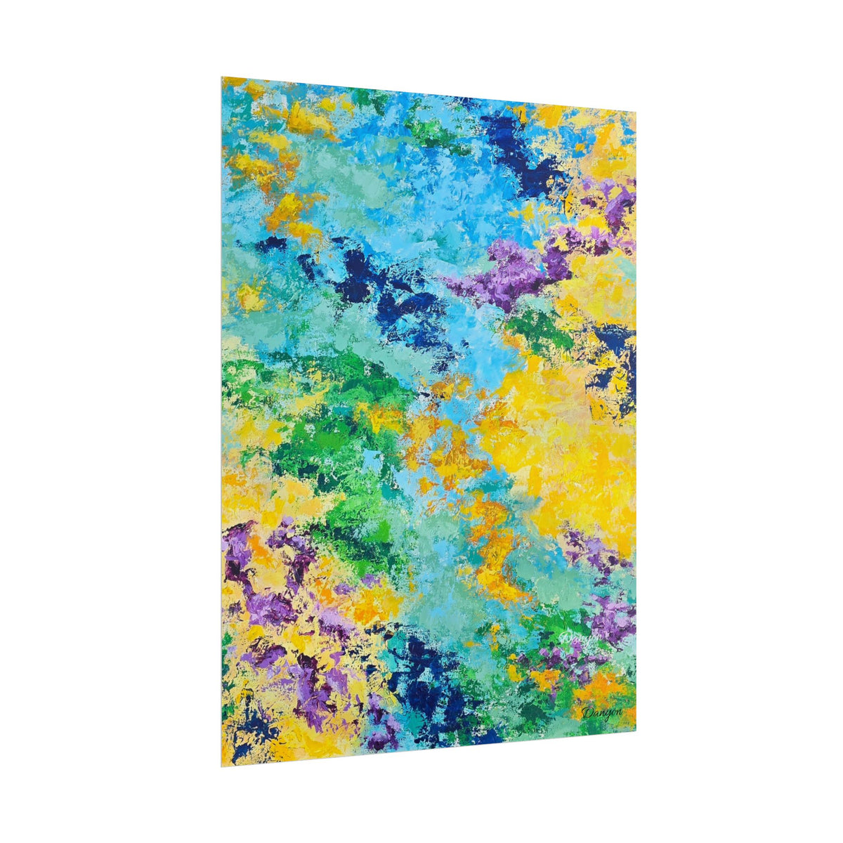 Abstract Color Splash Poster — Vibrant Blue, Yellow & Green Rolled Art Print