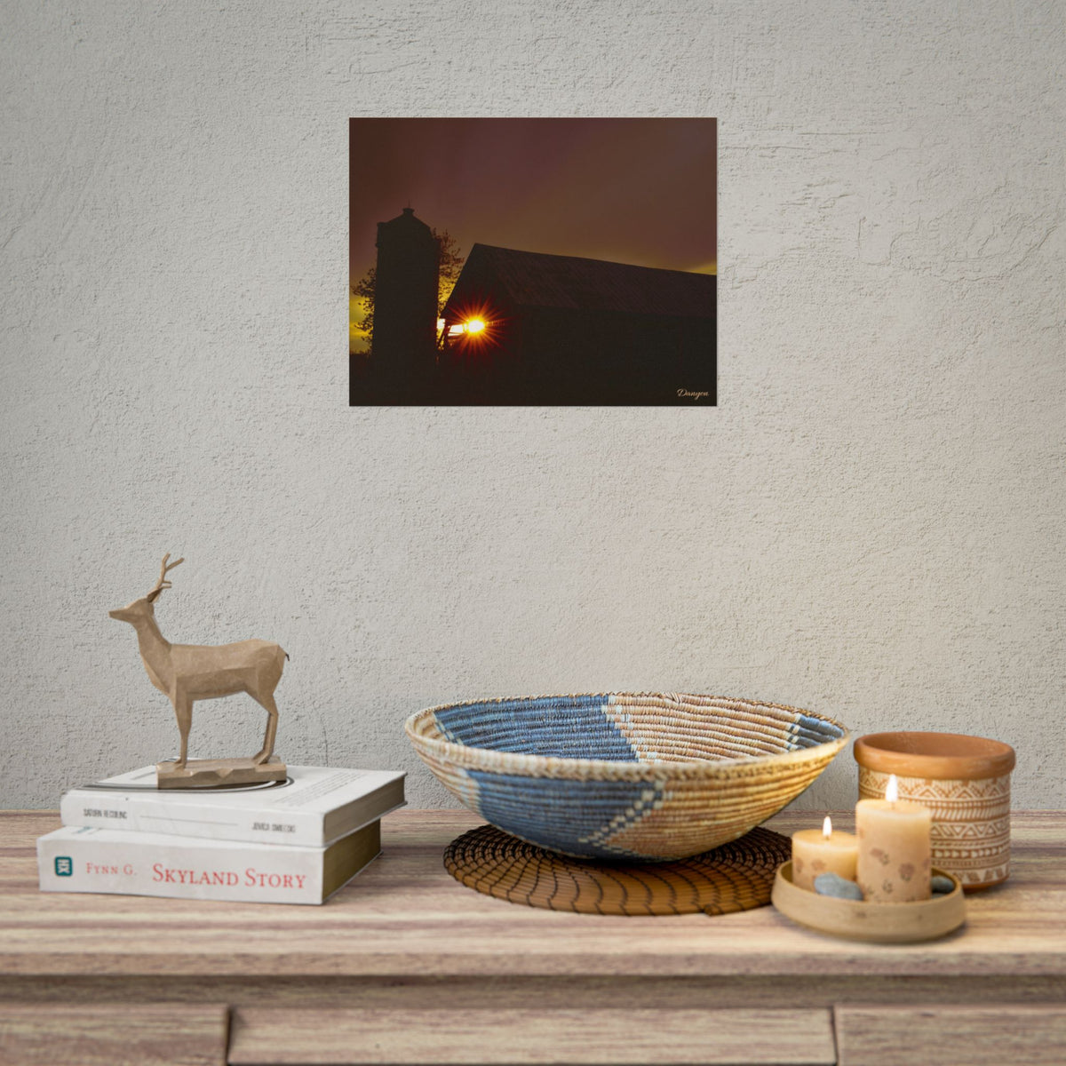 Sunset Barn Rolled Poster – Rustic Farm Landscape Wall Art