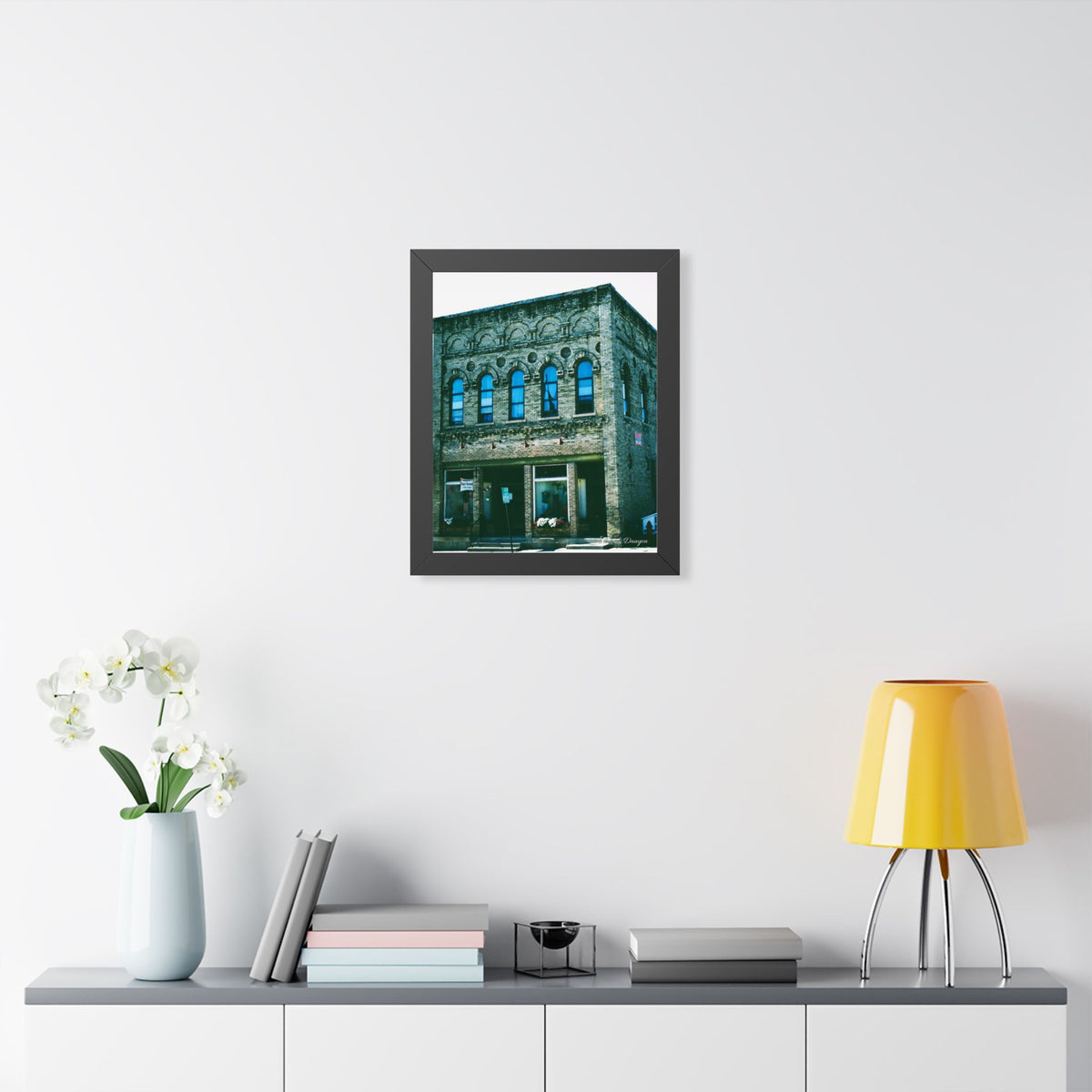 Framed Poster — Vintage Brick Downtown Building Photo (Vertical)