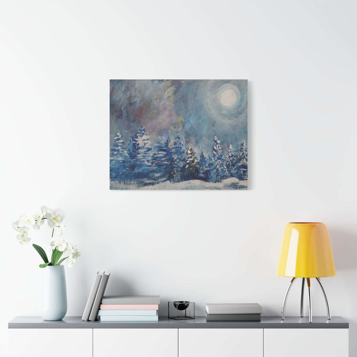 Winter Moonlit Forest Canvas Wall Art — Matte Stretched Canvas