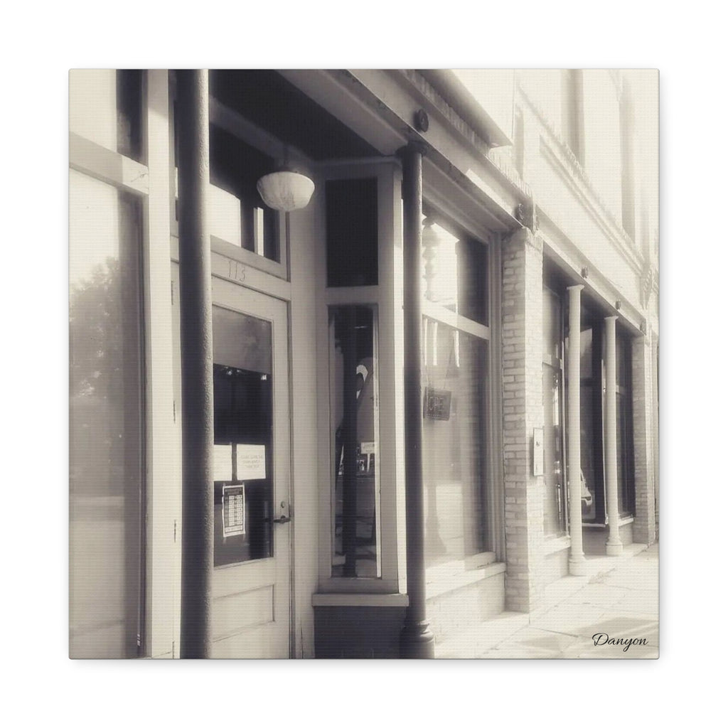 Vintage Main Street Canvas Print — Sepia Streetfront Wall Art, Matte Stretched