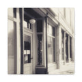 Vintage Main Street Canvas Print — Sepia Streetfront Wall Art, Matte Stretched