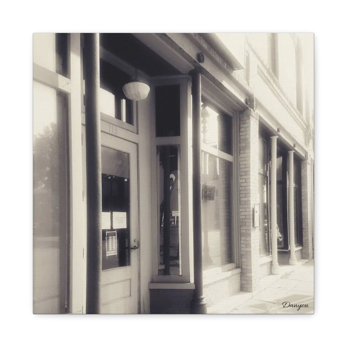 Vintage Main Street Canvas Print — Sepia Streetfront Wall Art, Matte Stretched