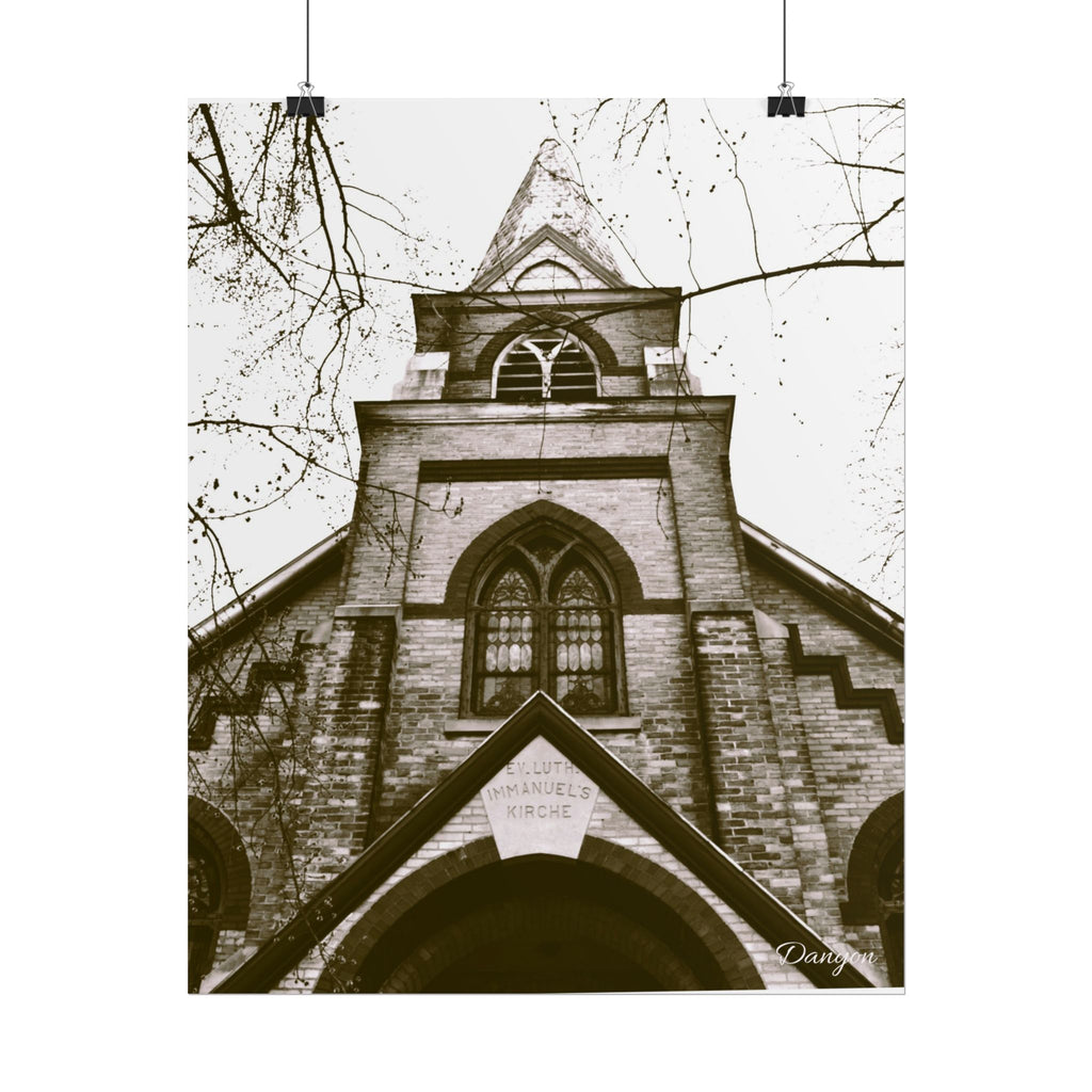 Vintage Gothic Church Rolled Poster – Sepia Architectural Wall Art