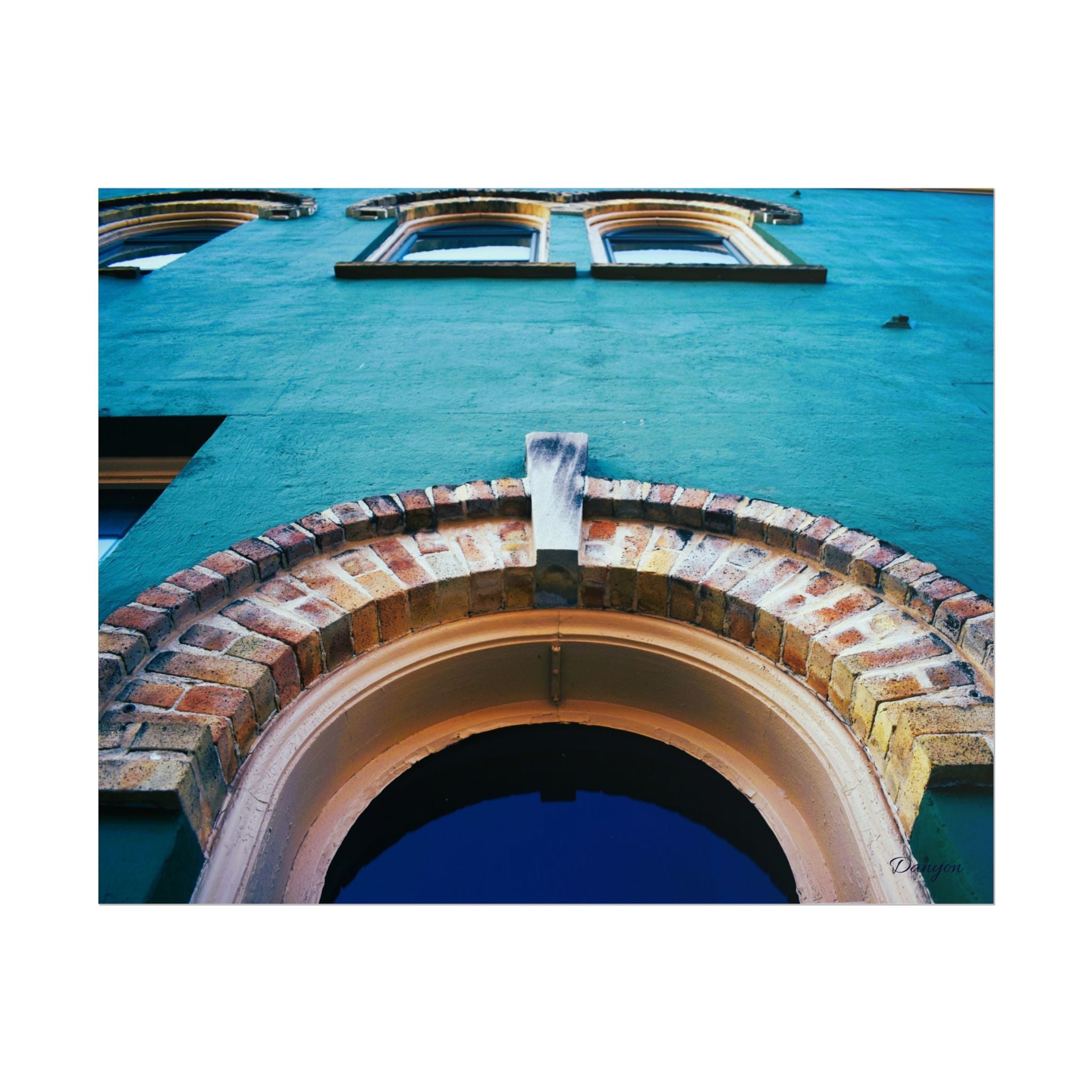 Architectural Photo Rolled Poster — Teal Facade with Arched Window