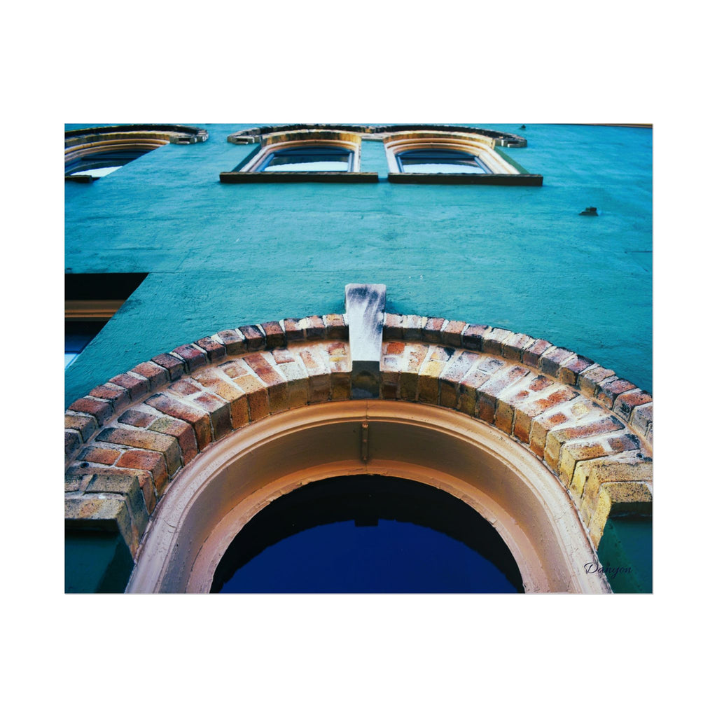 Architectural Photo Rolled Poster — Teal Facade with Arched Window