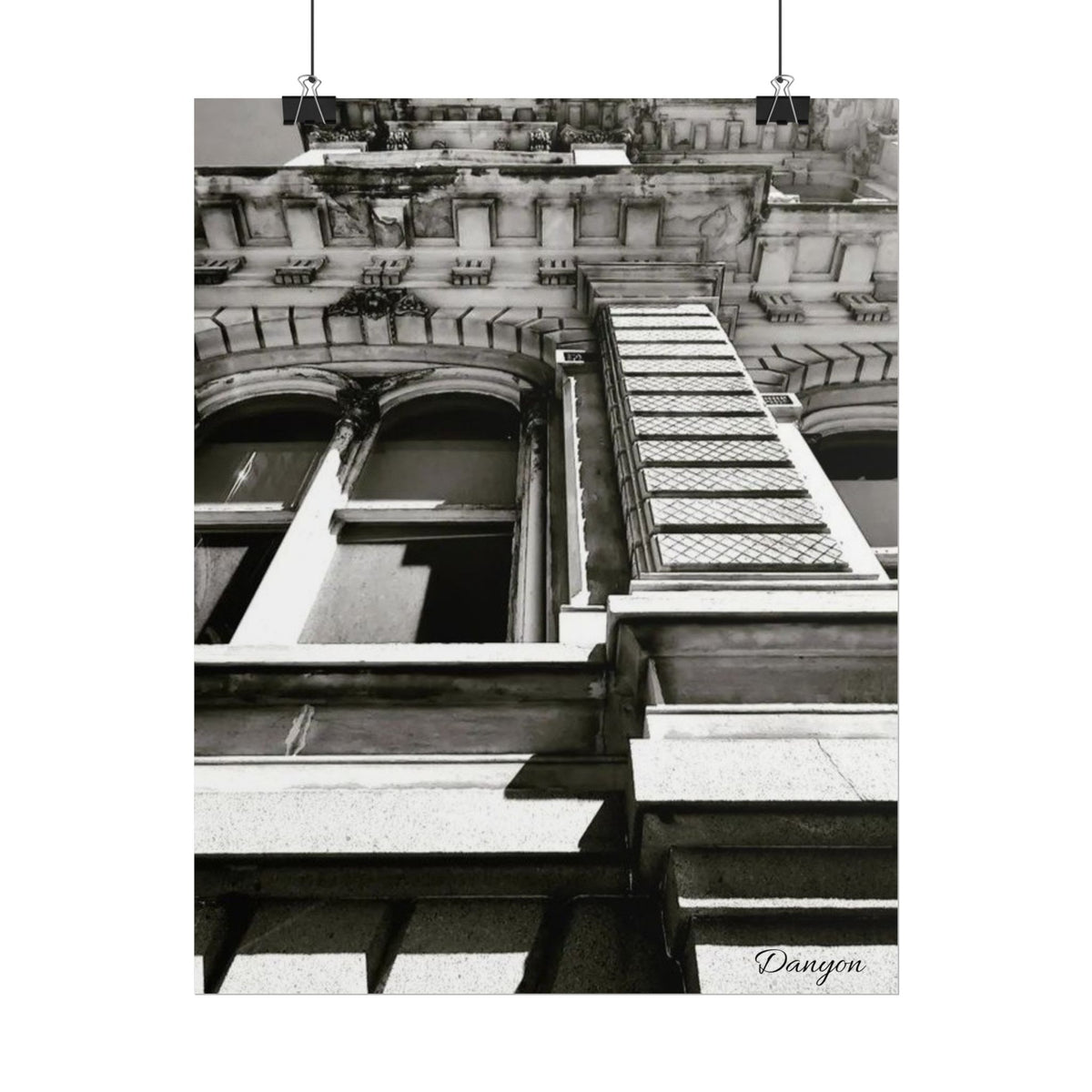Architectural Black & White Rolled Poster — Vintage Building Facade Print