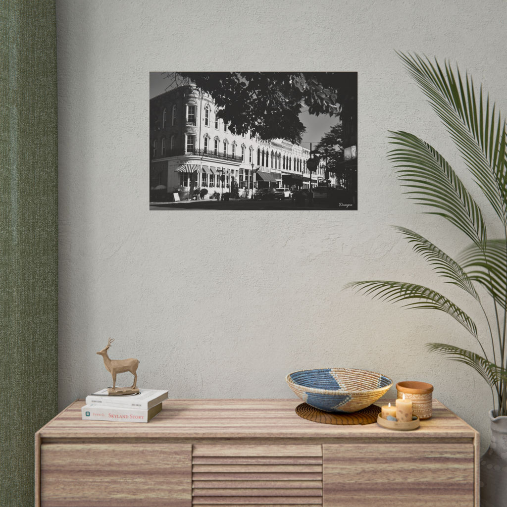 Vintage Downtown Street Photography Poster - Black & White Rolled Wall Art
