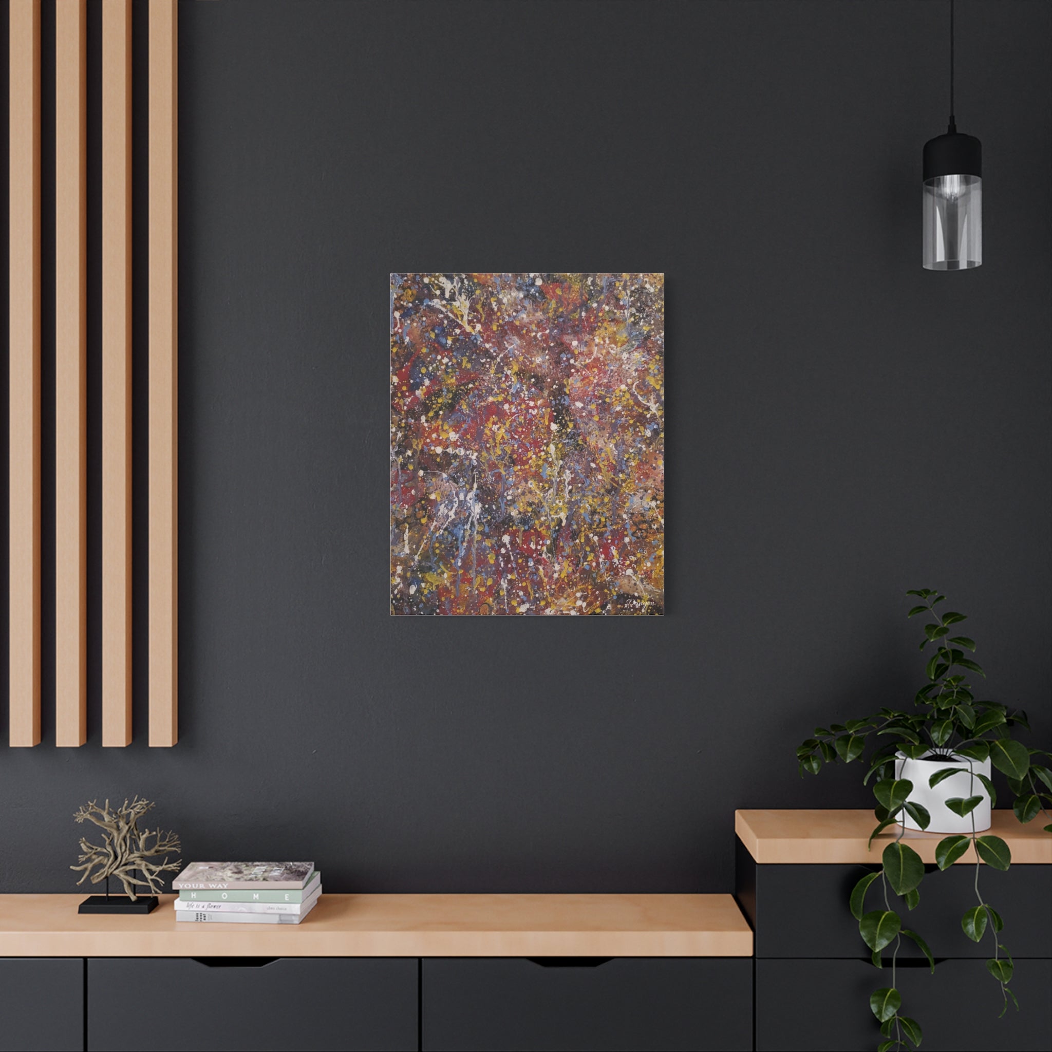 Abstract Splatter Art Canvas — Colorful Drip Painting on Stretched Matte Canvas