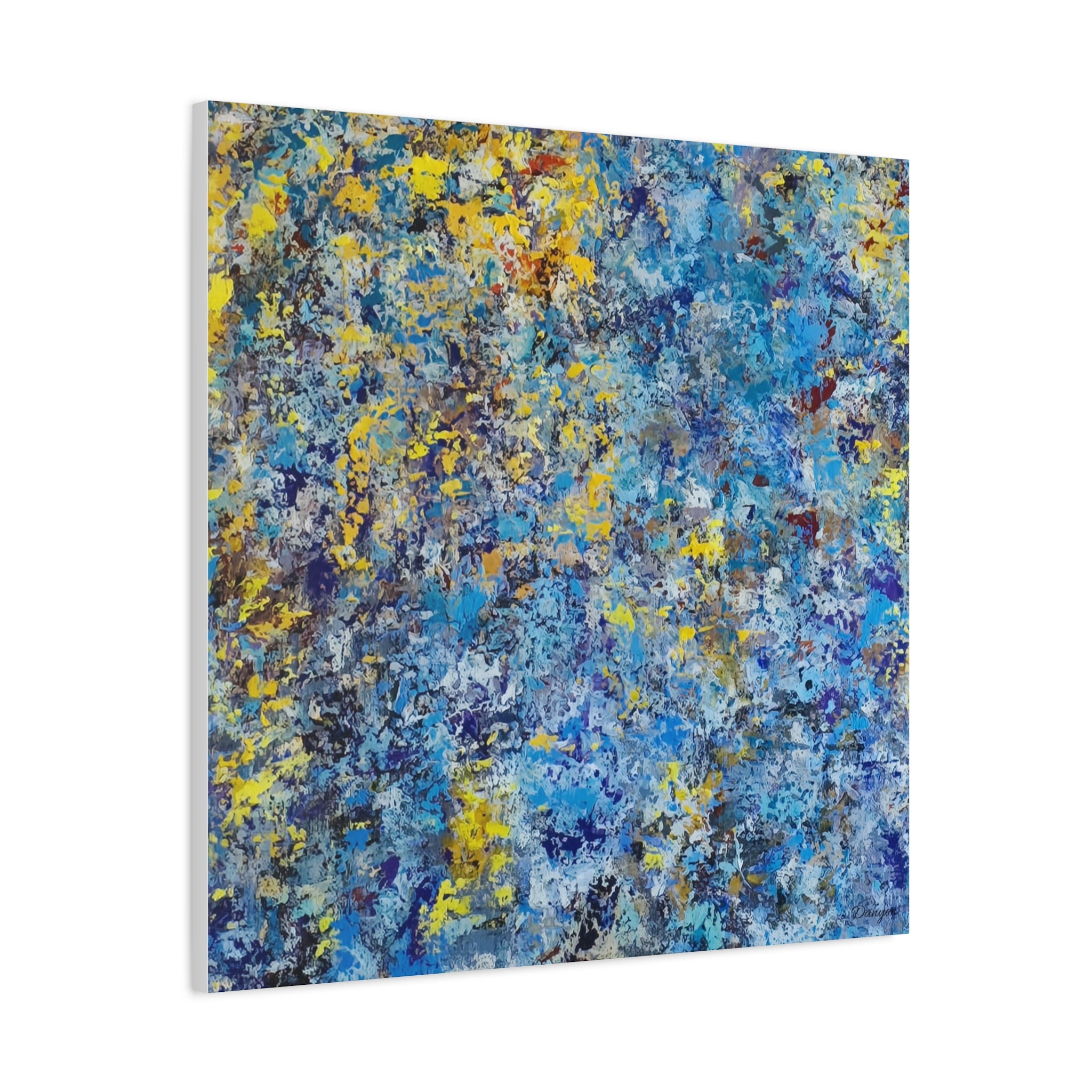 Abstract Blue & Yellow Matte Canvas Art - Stretched 1.25"