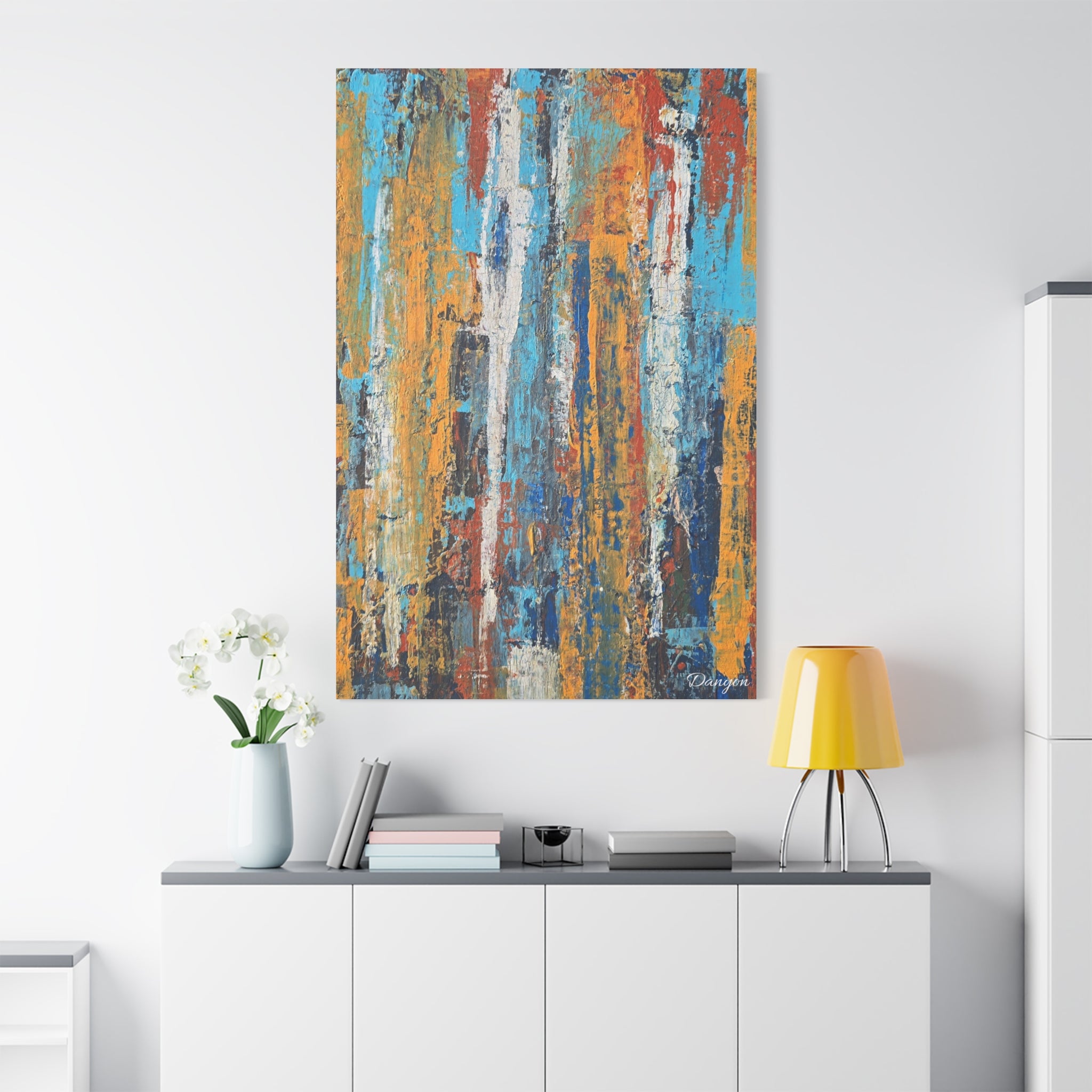 Abstract Urban Texture Matte Canvas Print — Colorful Vertical Brushstroke Wall Art
