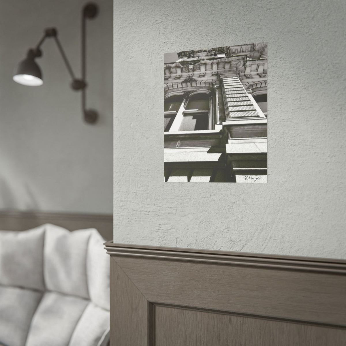 Architectural Black & White Rolled Poster — Vintage Building Facade Print