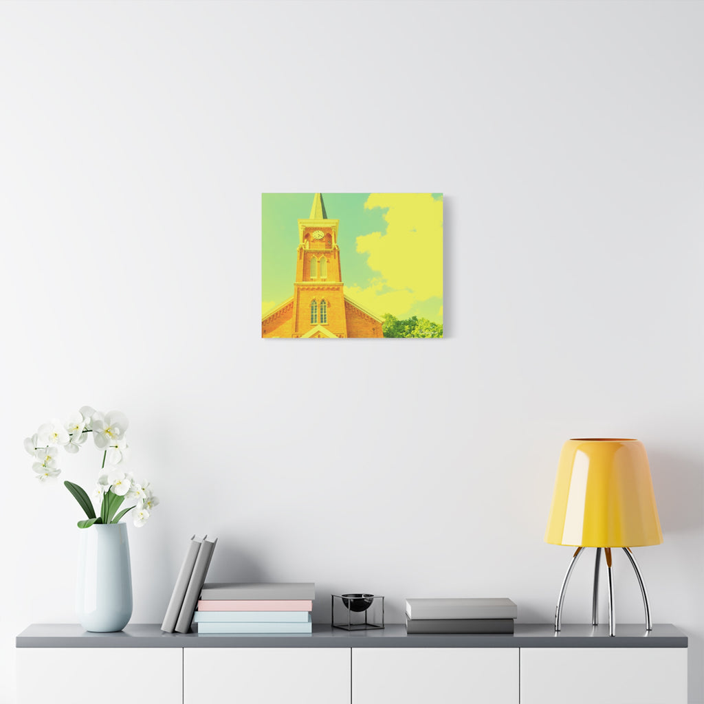 Vintage Church Tower Matte Canvas Wall Art — Sunny Retro Architecture Print
