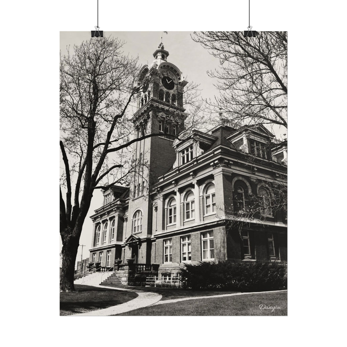 Vintage Courthouse Rolled Poster — Black & White Architectural Print