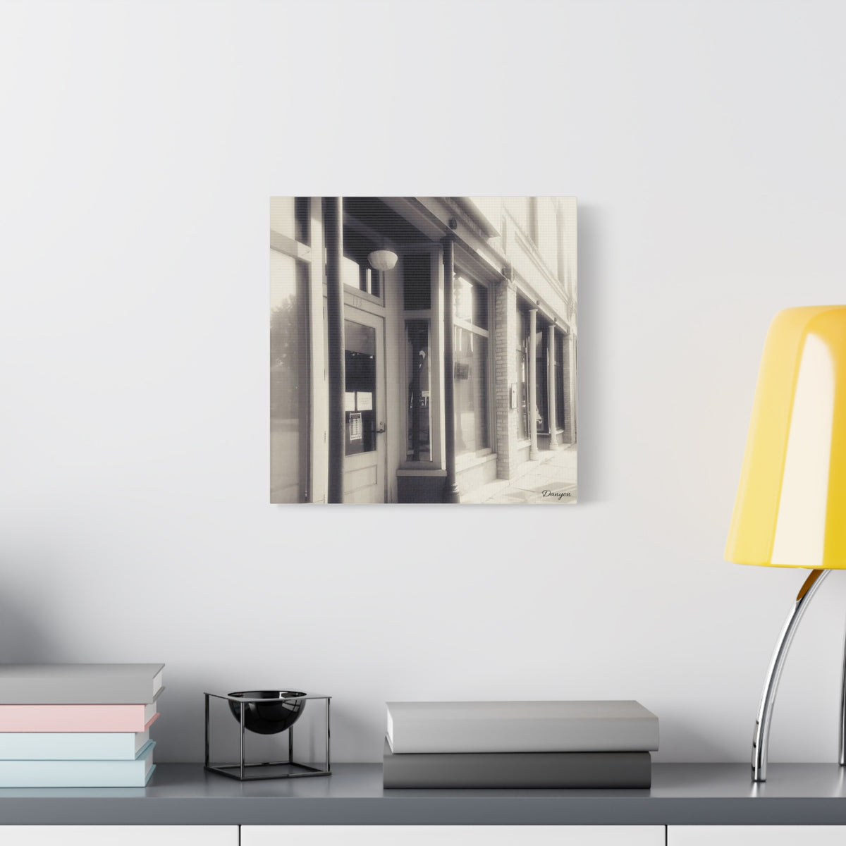 Vintage Main Street Canvas Print — Sepia Streetfront Wall Art, Matte Stretched