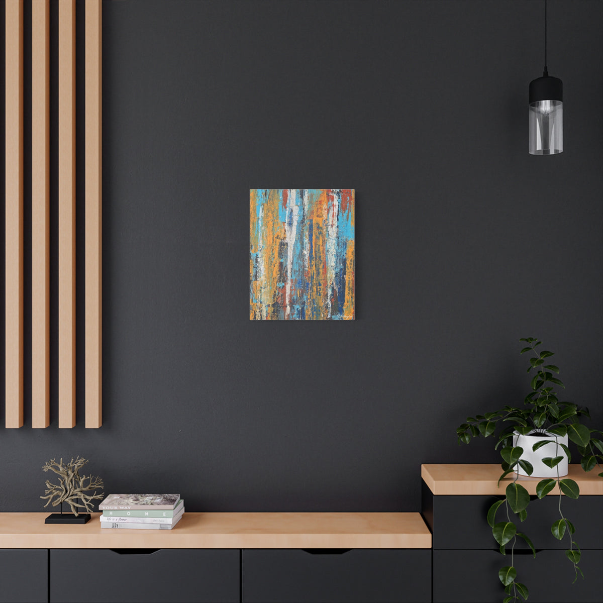 Abstract Urban Texture Matte Canvas Print — Colorful Vertical Brushstroke Wall Art