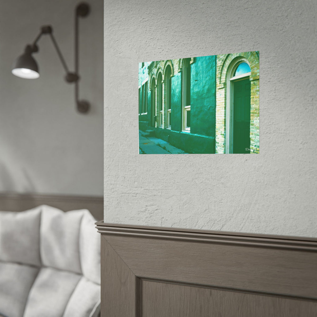 Vintage Green Facade Rolled Poster — Urban Architectural Wall Art