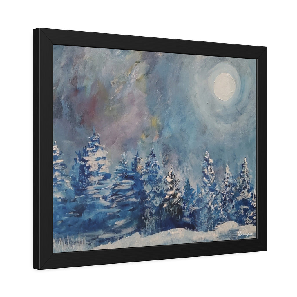 Framed Poster — Blue Winter Moon Forest Art Print