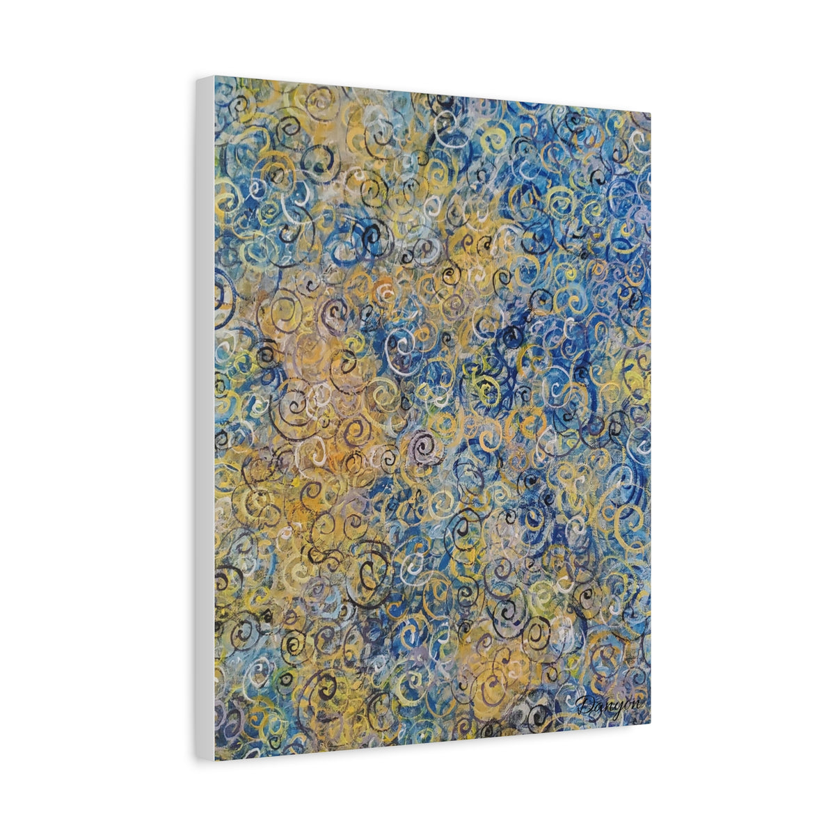 Abstract Blue & Gold Swirl Canvas Print — Stretched Matte Wall Art