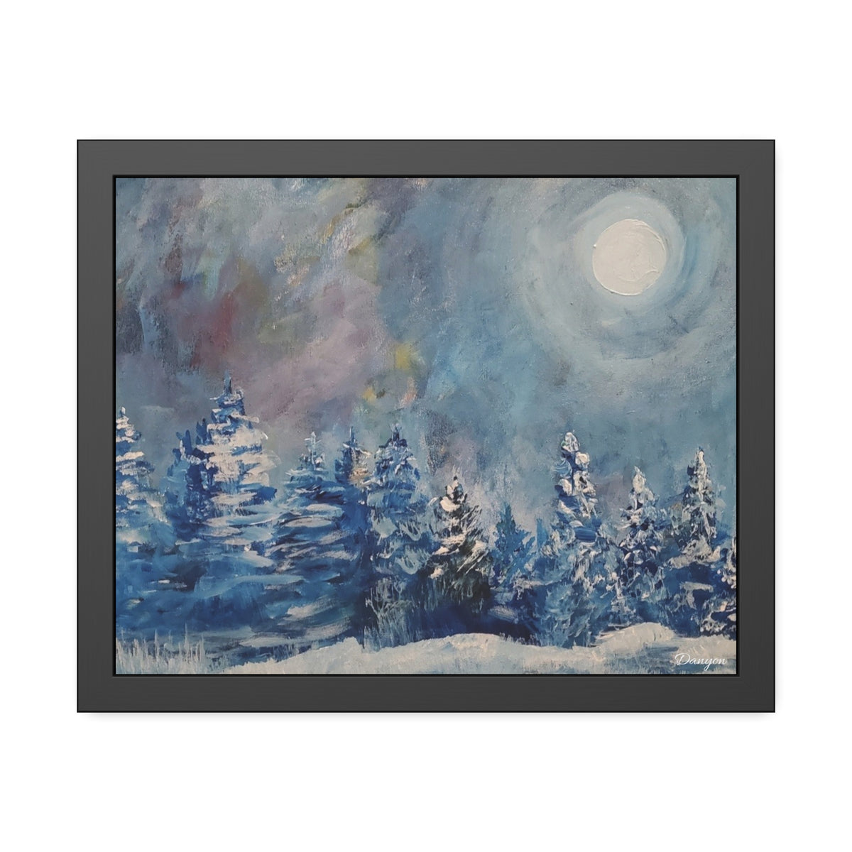 Framed Poster — Blue Winter Moon Forest Art Print