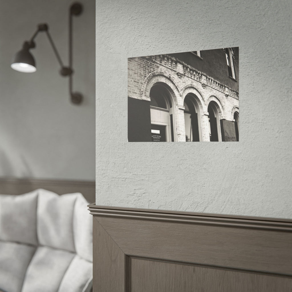 Rolled Poster — Vintage Black & White Arched Brick Architecture Print