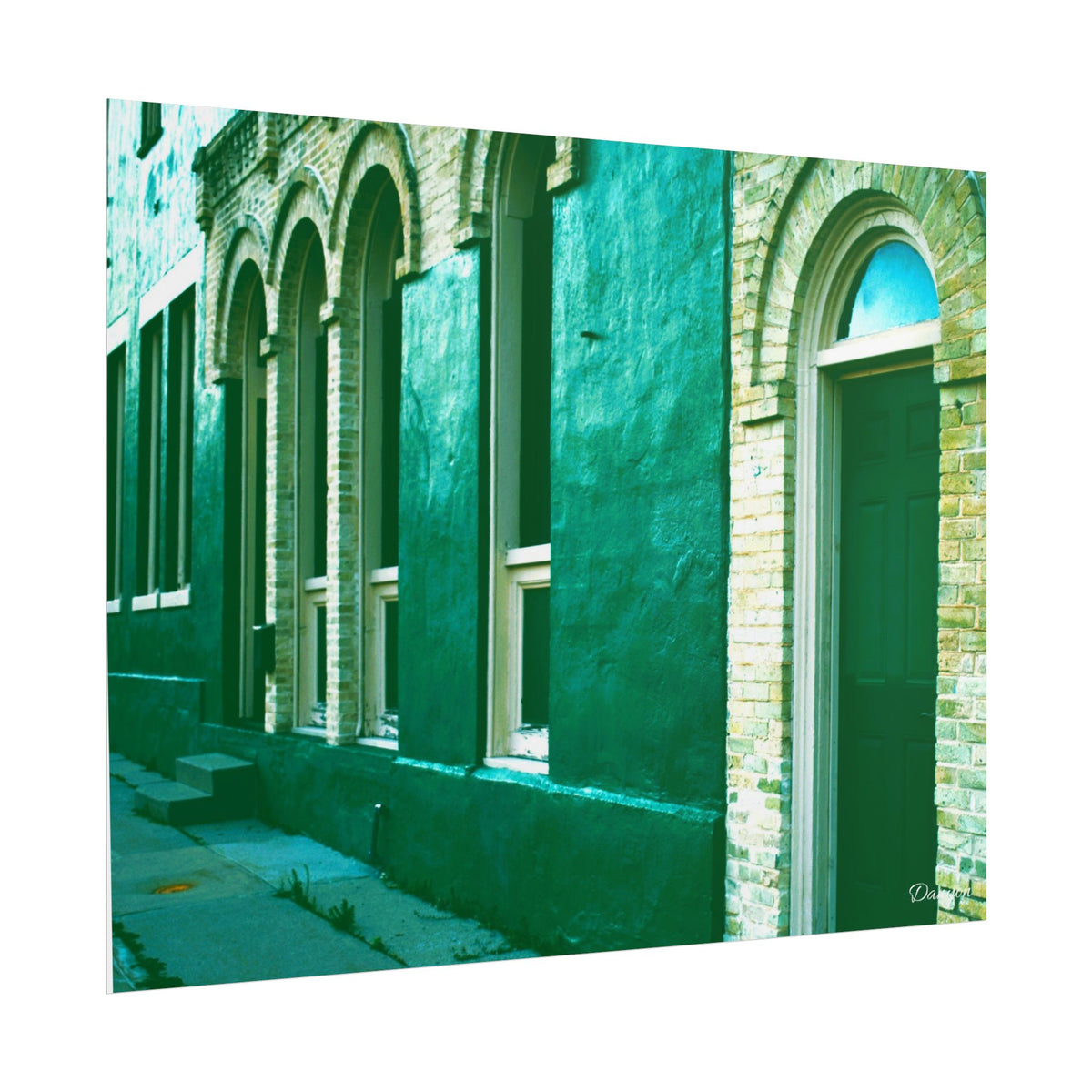 Vintage Green Facade Rolled Poster — Urban Architectural Wall Art