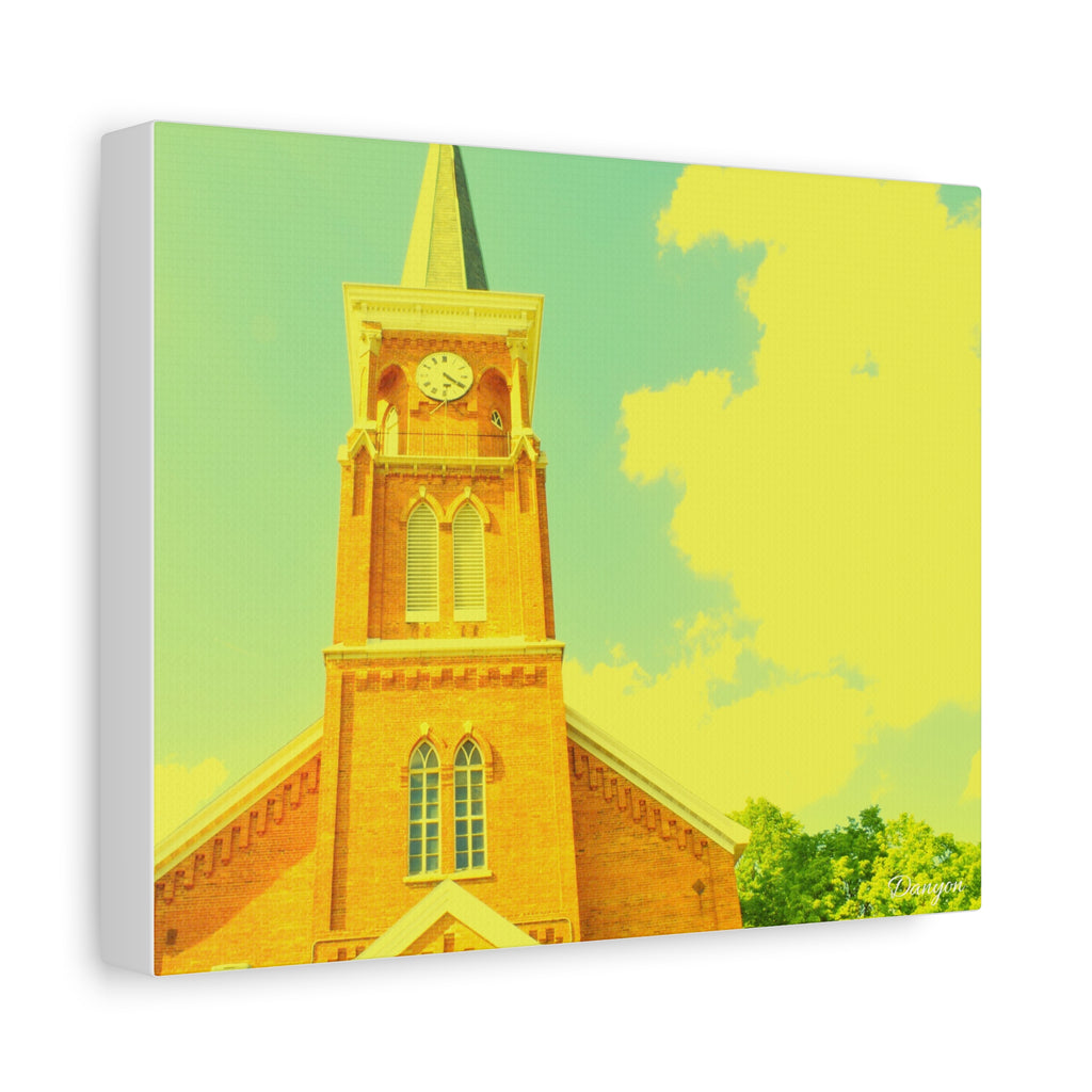 Vintage Church Tower Matte Canvas Wall Art — Sunny Retro Architecture Print