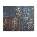 Surreal Cityscape Matte Canvas Print — Twisting Nighttime Buildings Wall Art