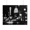 Rolled Poster — Black & White City Nightscape - Madison, WI