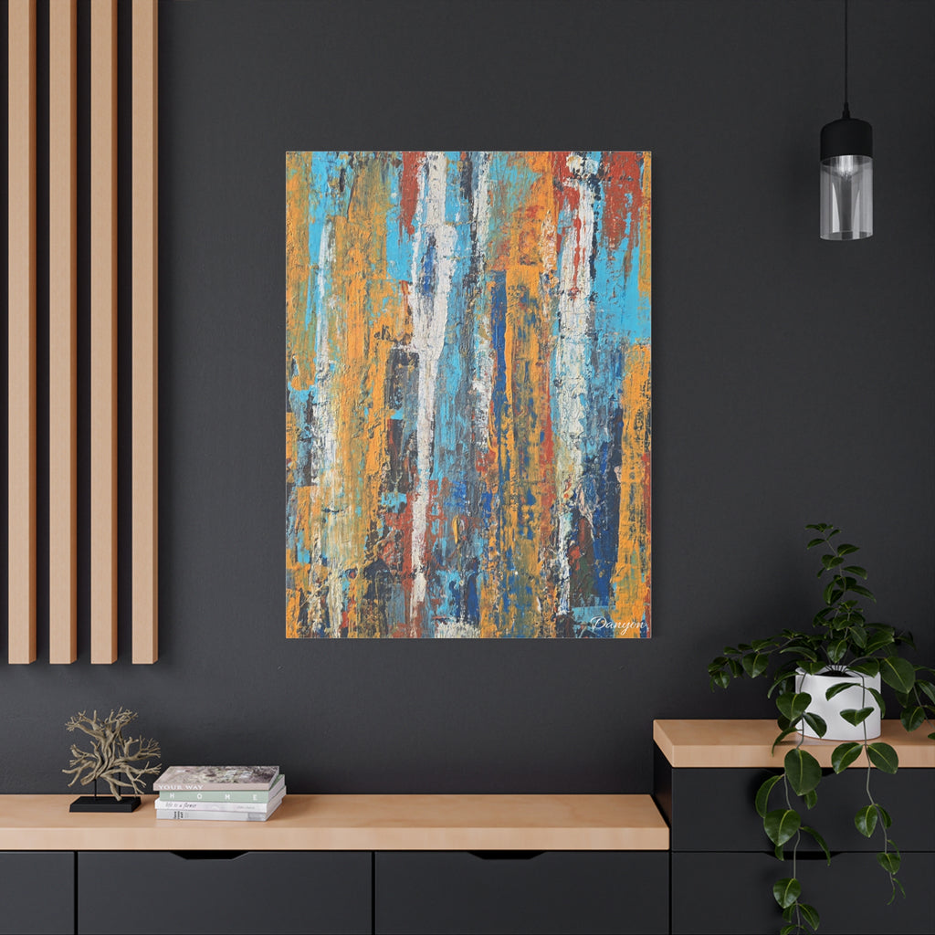 Abstract Urban Texture Matte Canvas Print — Colorful Vertical Brushstroke Wall Art