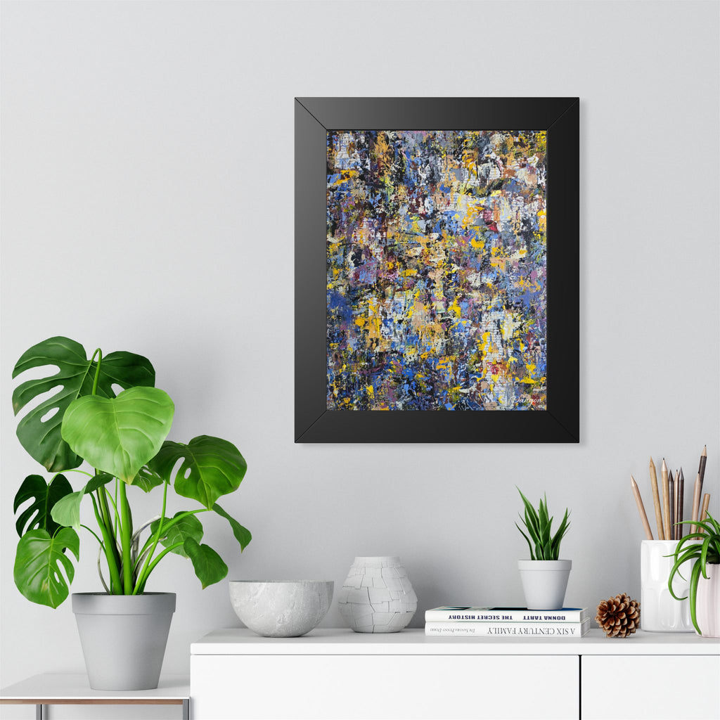 Abstract Urban Texture Framed Poster — Blue & Yellow Contemporary Wall Art
