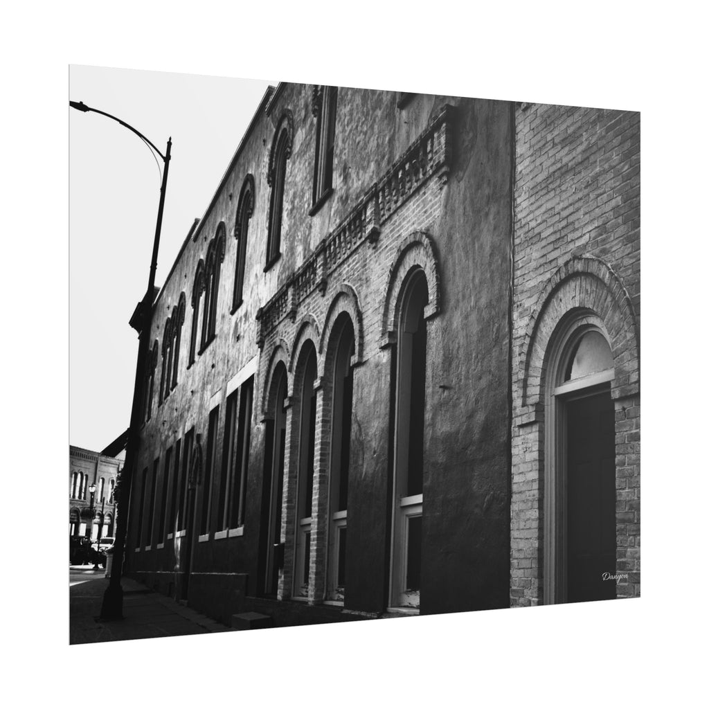 Vintage Brick Row Black & White Rolled Poster