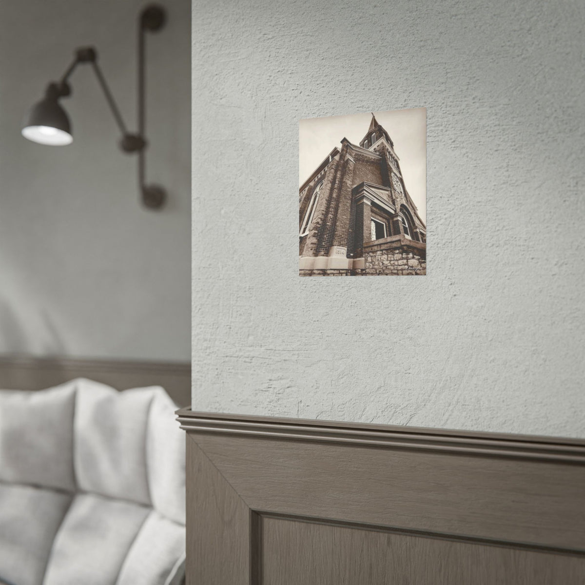 Vintage Church Architecture Rolled Poster – Sepia Urban Landmark Wall Art