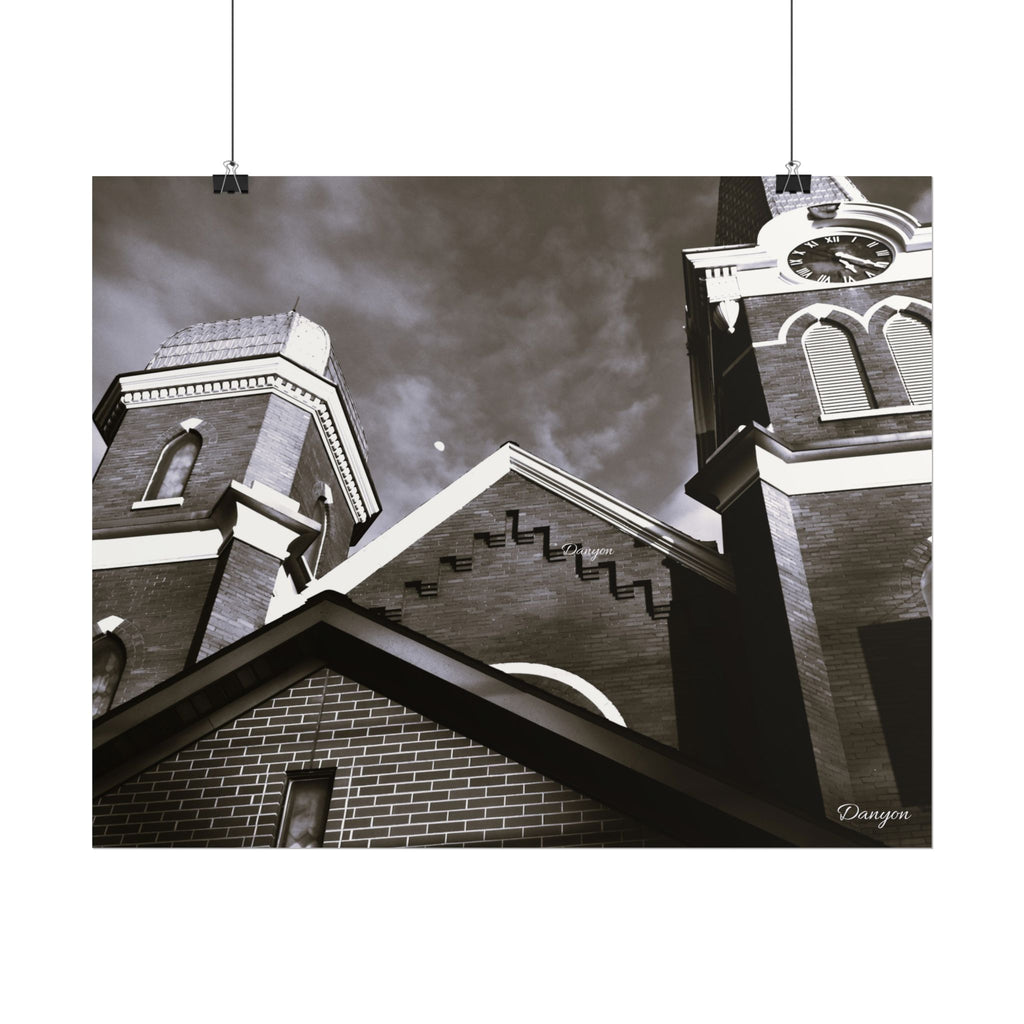 Rolled Poster — Vintage Church Architecture Black & White Print