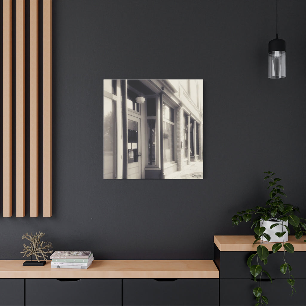 Vintage Main Street Canvas Print — Sepia Streetfront Wall Art, Matte Stretched