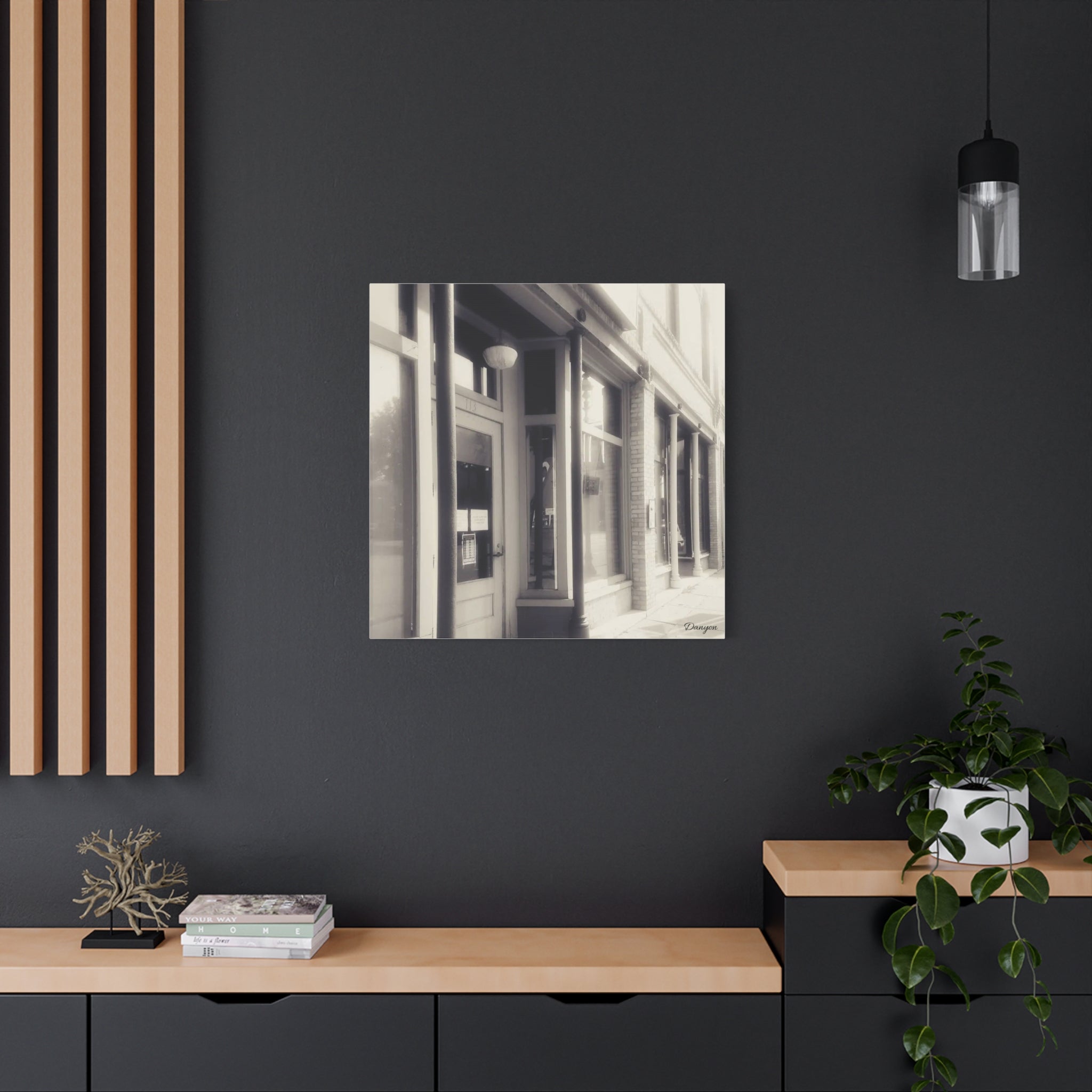 Vintage Main Street Canvas Print — Sepia Streetfront Wall Art, Matte Stretched