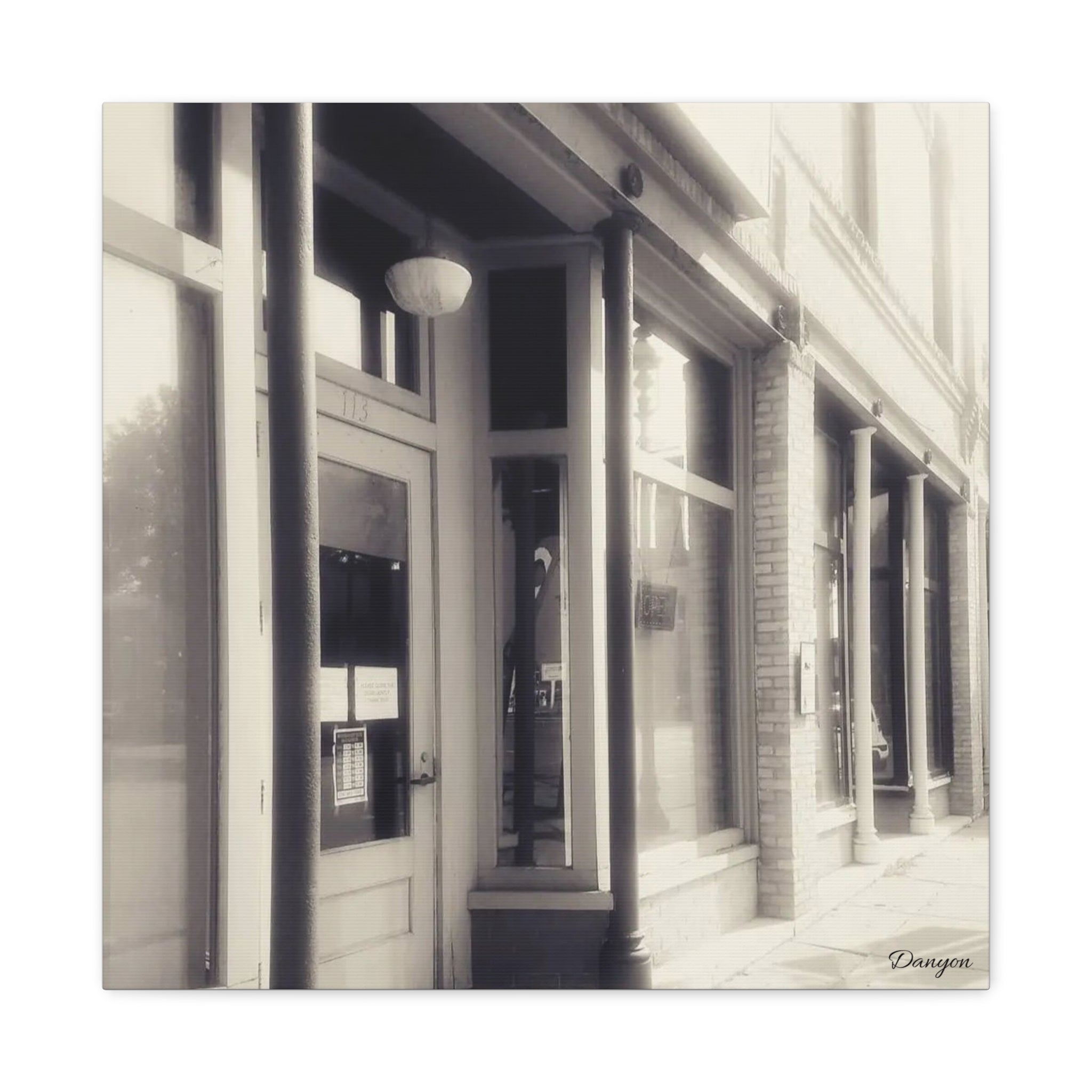 Vintage Main Street Canvas Print — Sepia Streetfront Wall Art, Matte Stretched