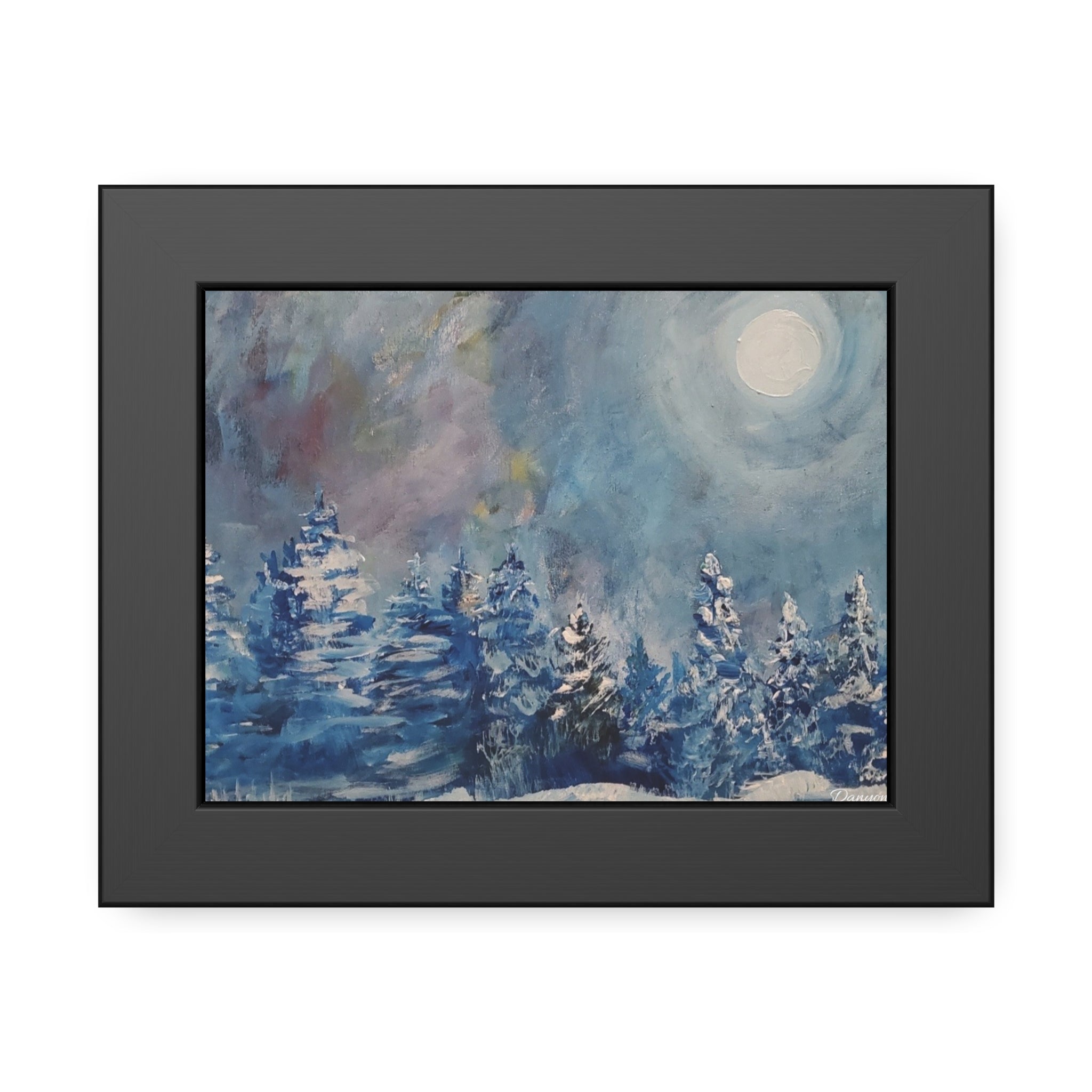 Framed Poster — Blue Winter Moon Forest Art Print