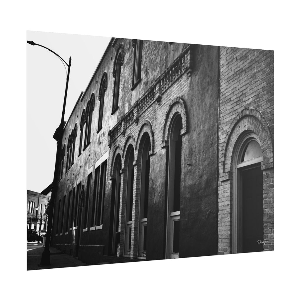 Vintage Brick Row Black & White Rolled Poster