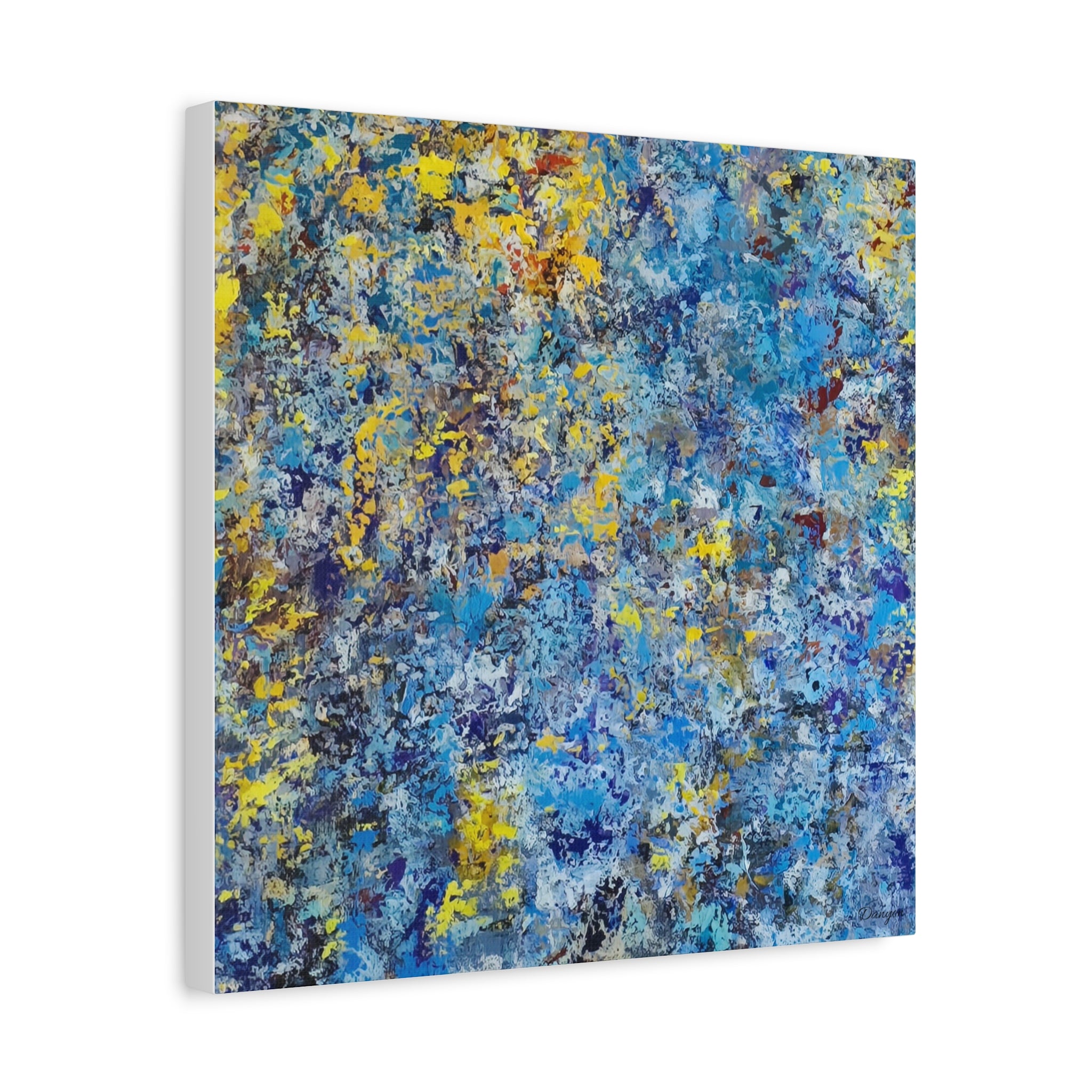 Abstract Blue & Yellow Matte Canvas Art - Stretched 1.25"