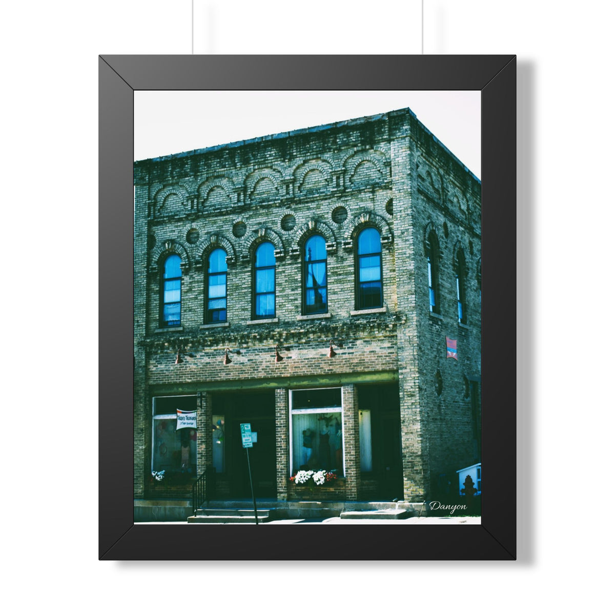 Framed Poster — Vintage Brick Downtown Building Photo (Vertical)